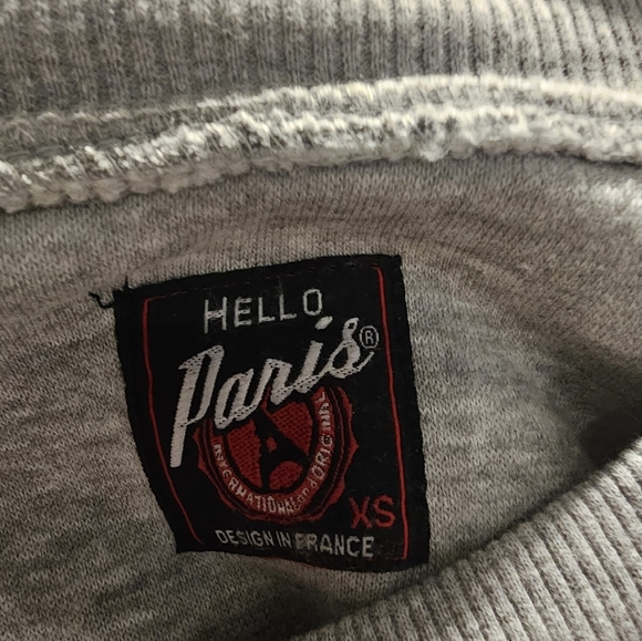 Hello Paris Grey Embroidered “Paris France” Sweatshirt Women’s XS Cozy Crewneck - Picture 3 of 5